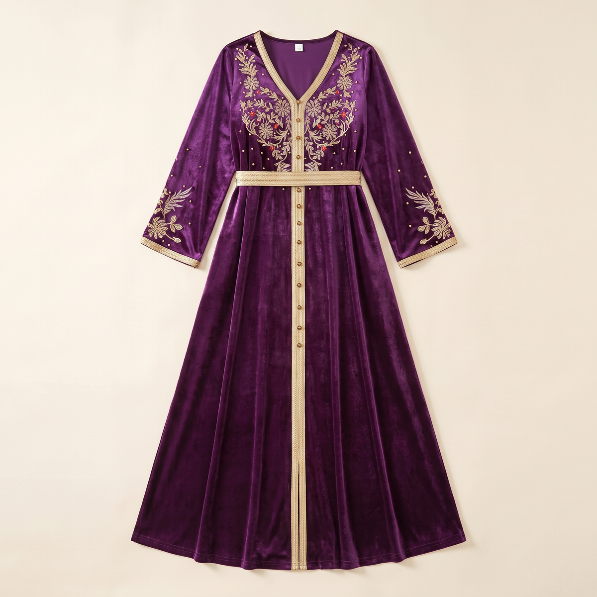 Jamila Embroidered Velvet Abaya – Purple
