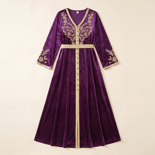 Jamila Embroidered Velvet Abaya – Purple