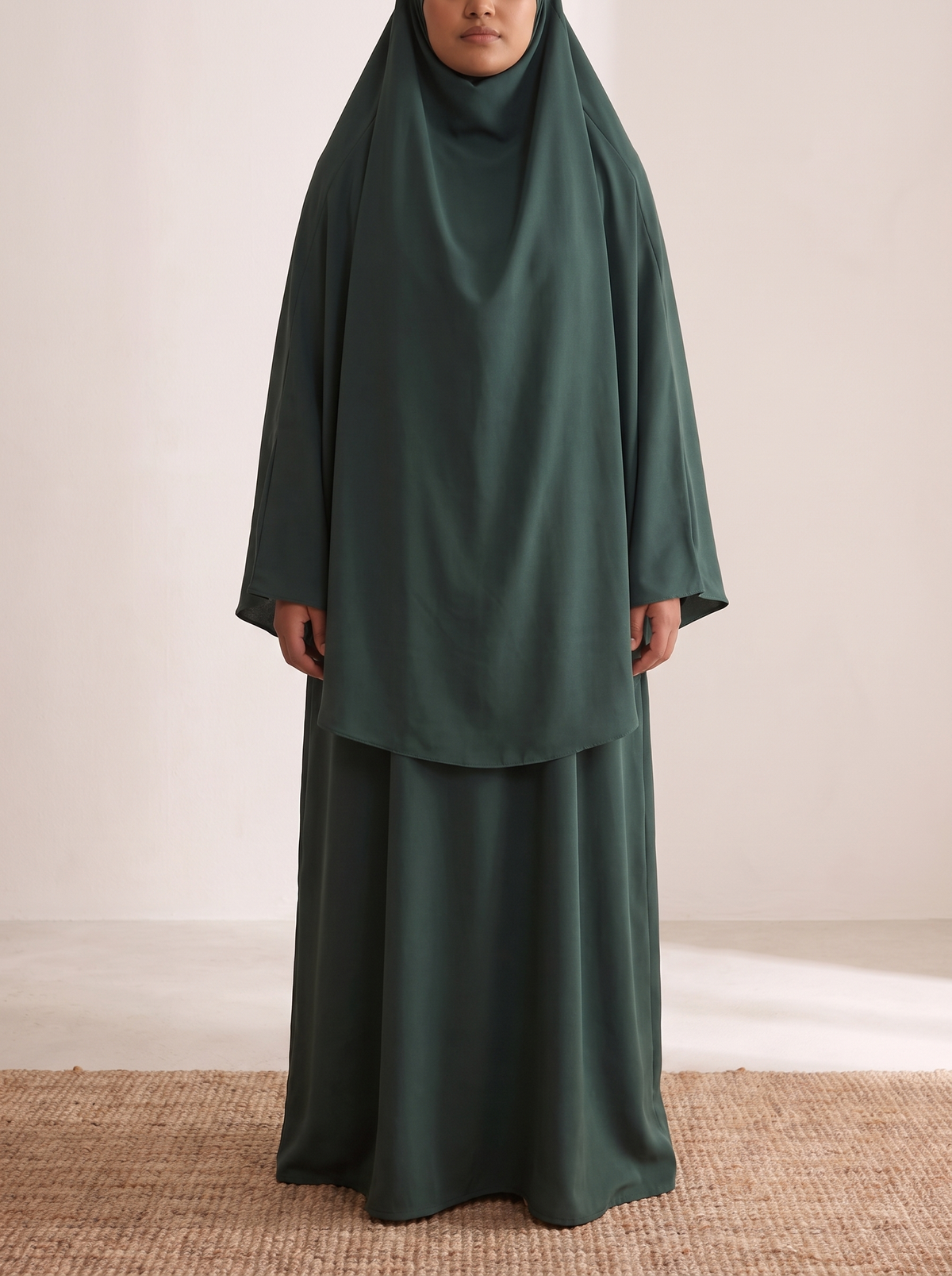 Khimar and Abaya Two-Piece Prayer Set – Green, on model