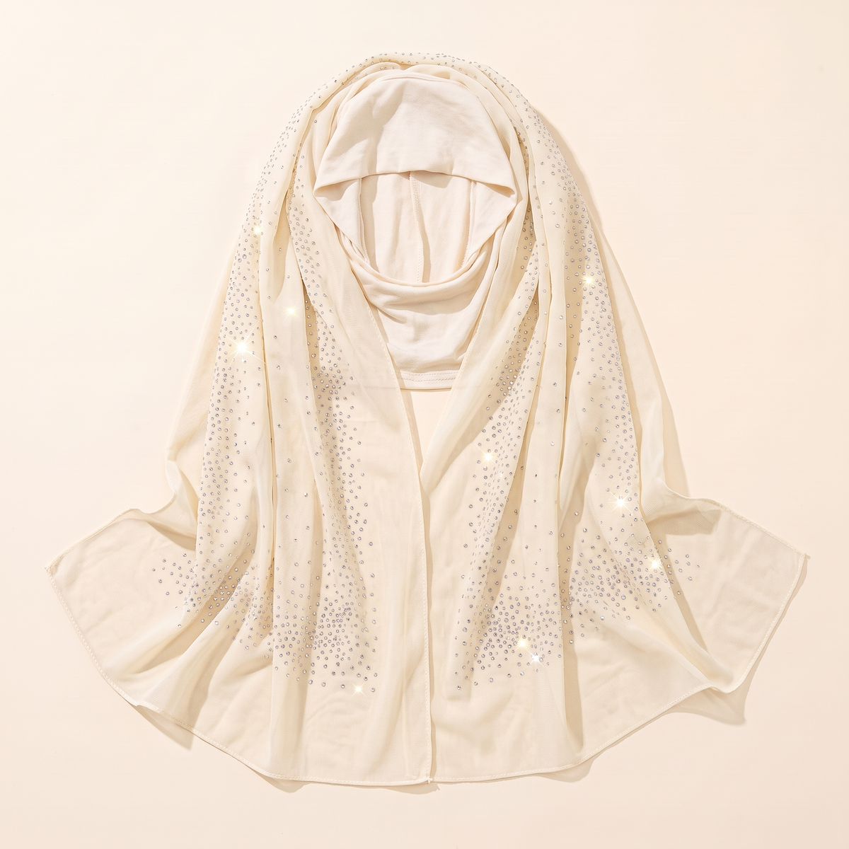 Glittered Mesh Two-Layer Instant Hijab – Ivory