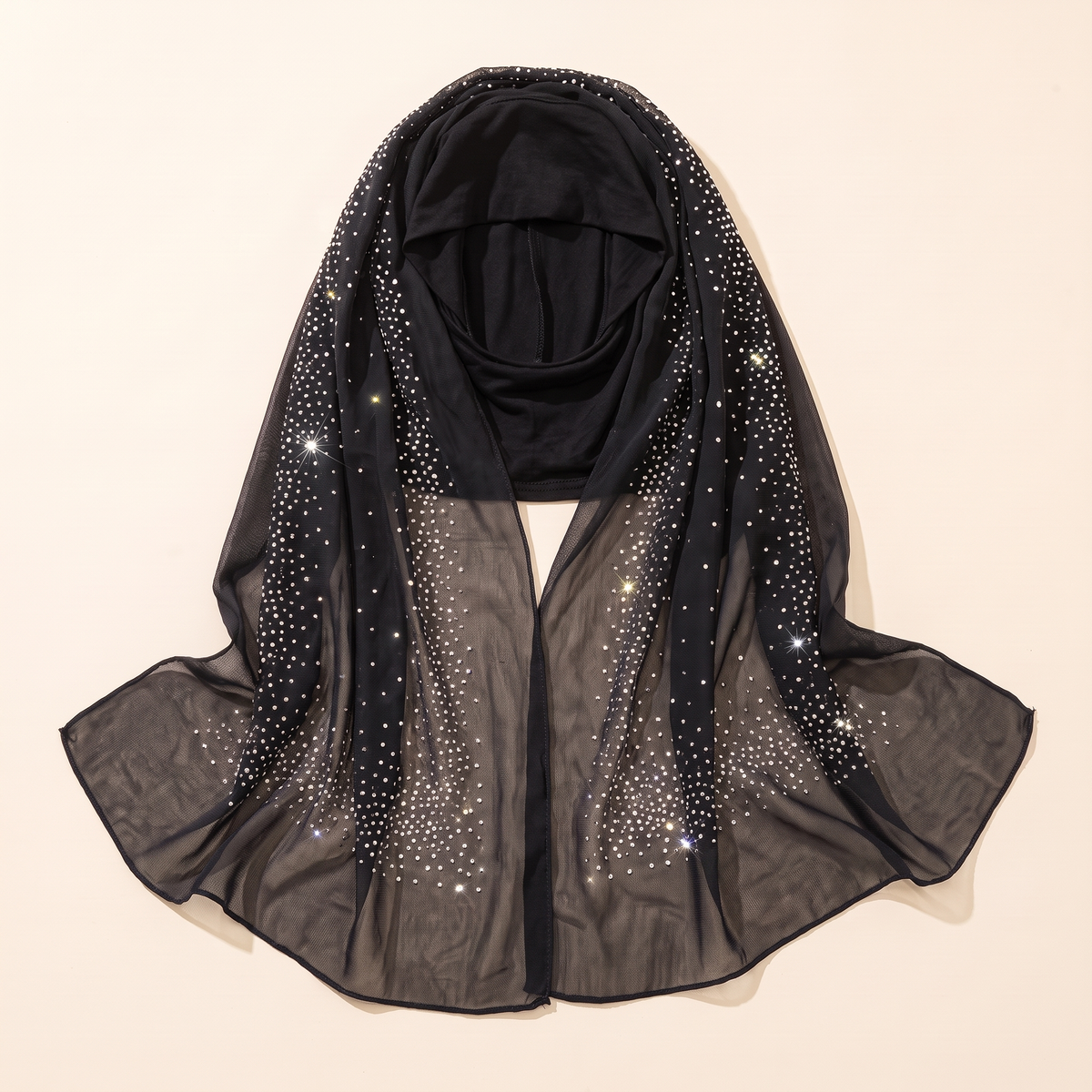 Glittered Mesh Two-Layer Instant Hijab – Black