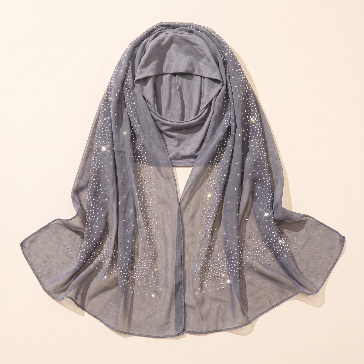 Glittered Mesh Two-Layer Instant Hijab – Grey
