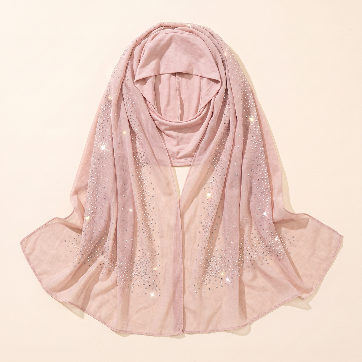 Glittered Mesh Two-Layer Instant Hijab – Blush Pink