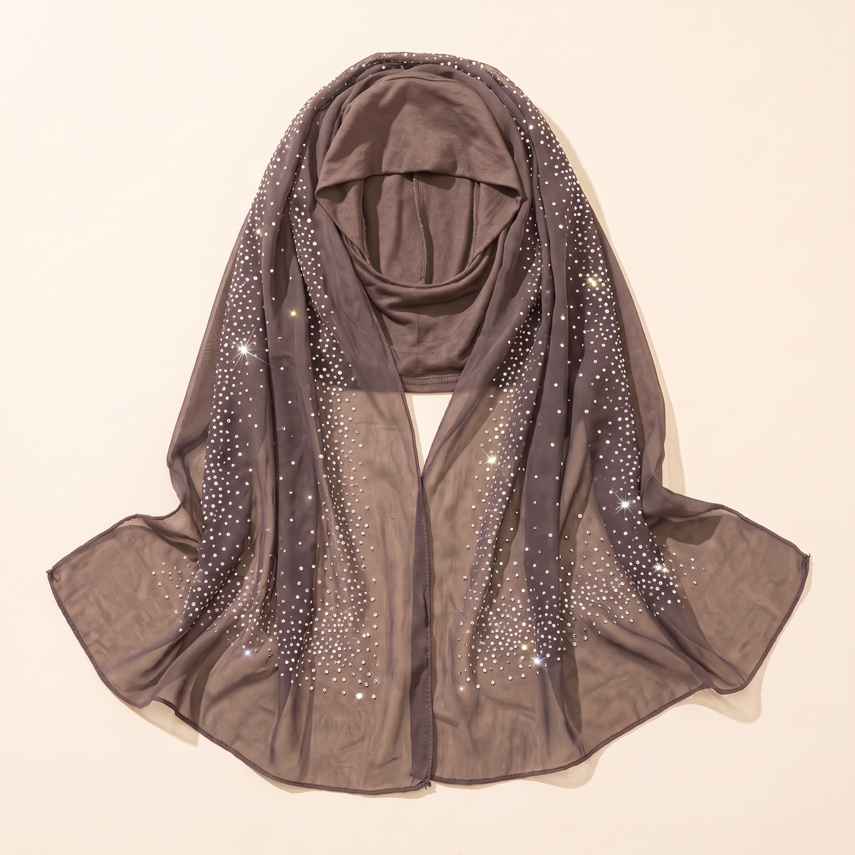 Glittered Mesh Two-Layer Instant Hijab – Mocha