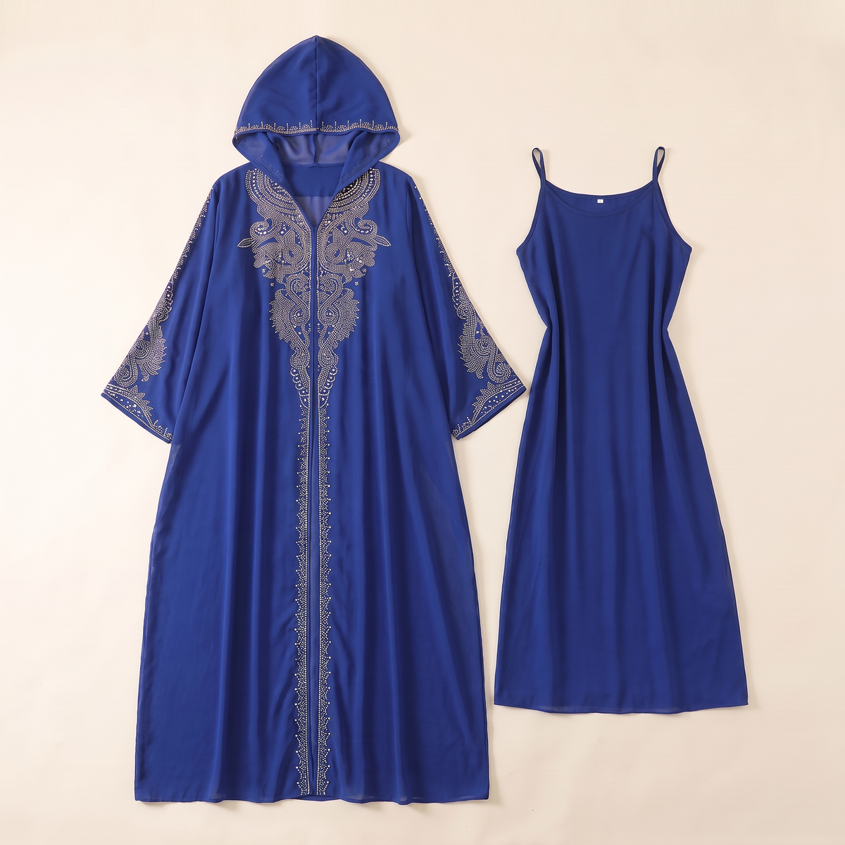 Hooded Two-Piece Abaya Set – Blue