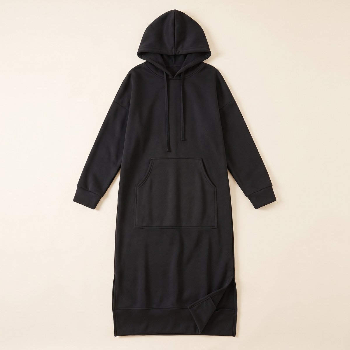 Hooded Jogging Maxi Dress – Black