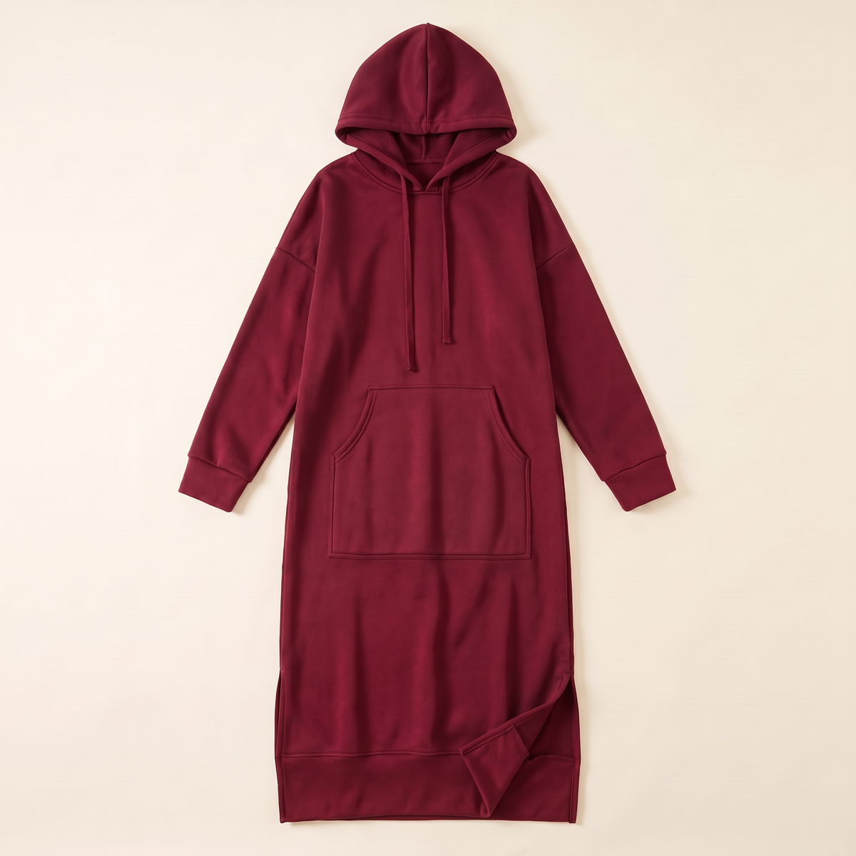 Hooded Jogging Maxi Dress – Burgundy