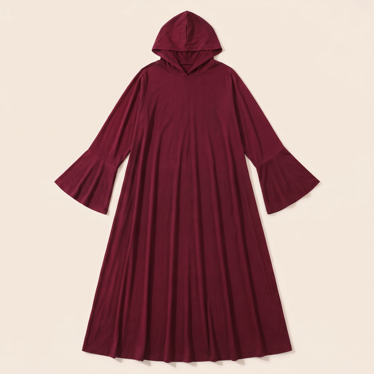 Hooded One-Piece Prayer Dress – Wine Red