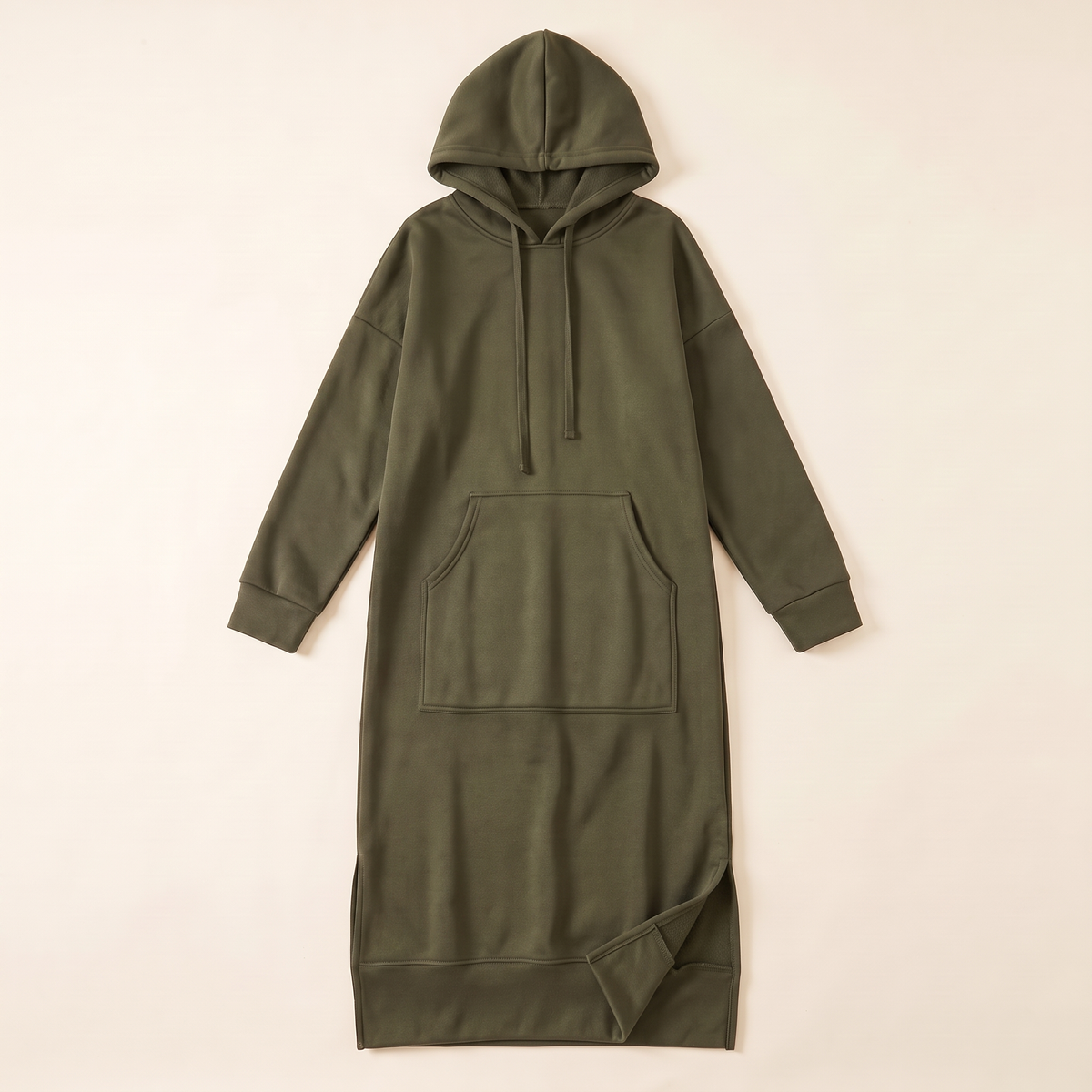Hooded Jogging Maxi Dress – Army Green