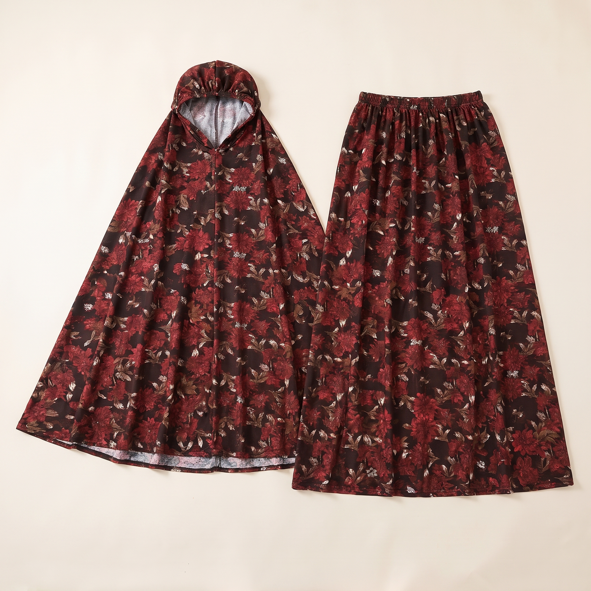 Floral Two-Piece Khimar Prayer Set – Burgundy Floral