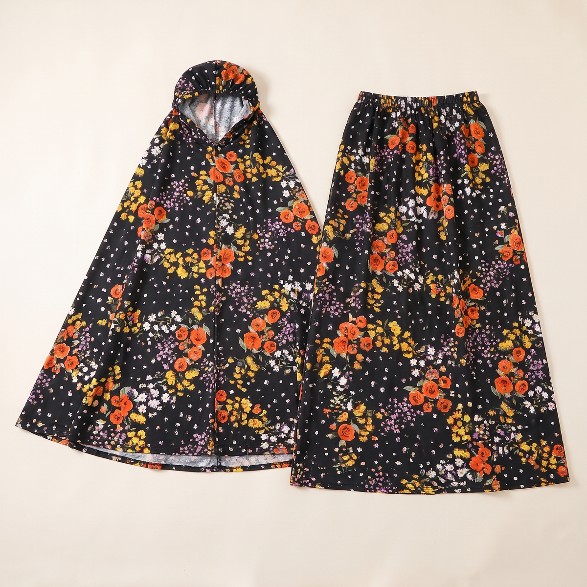 Floral Two-Piece Khimar Prayer Set – Navy Marigold