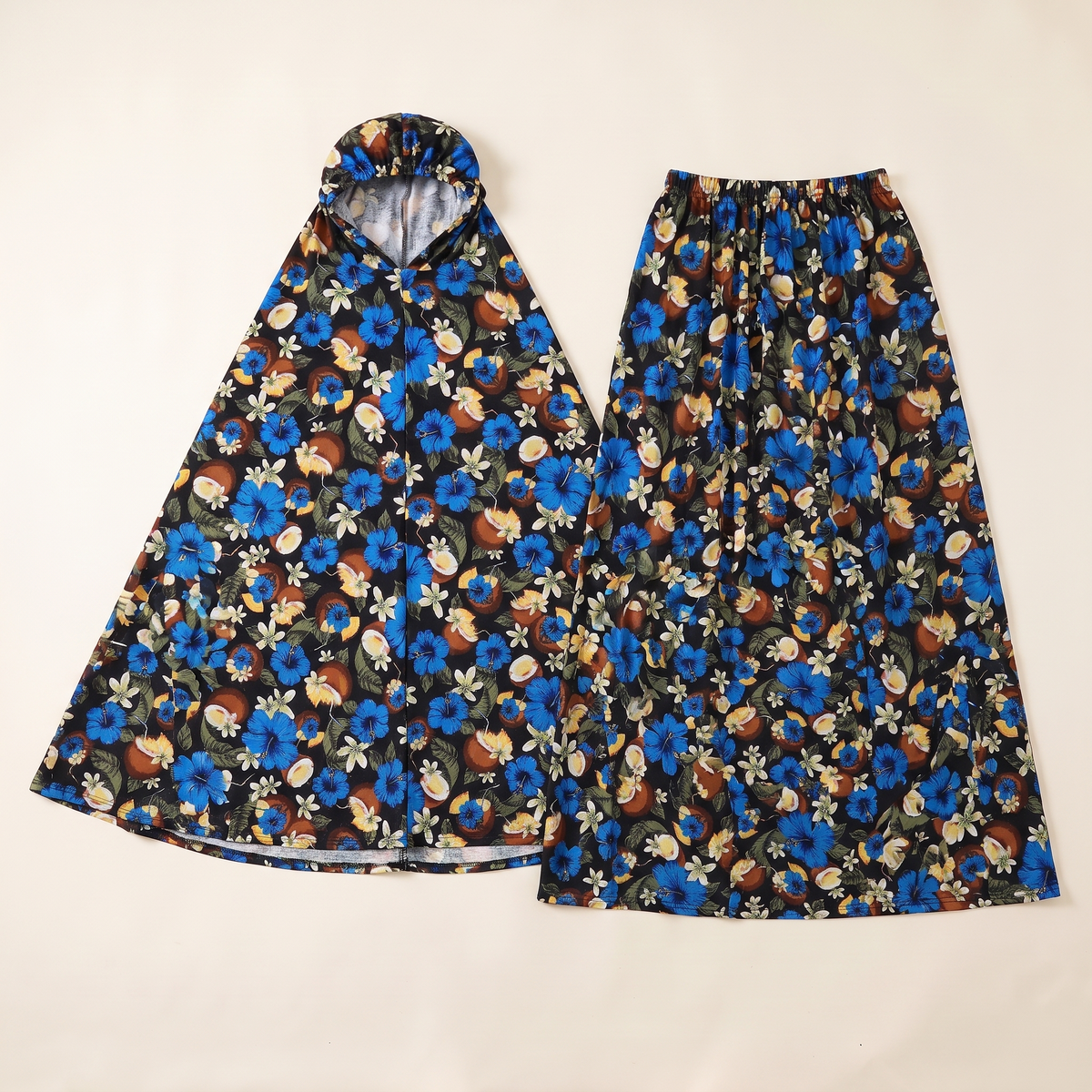 Floral Two-Piece Khimar Prayer Set – Blue Marigold