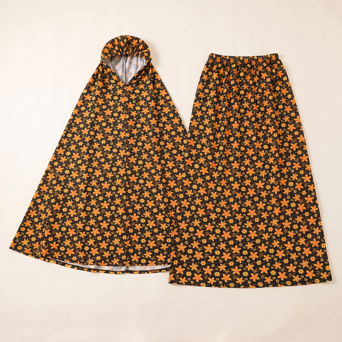 Floral Two-Piece Khimar Prayer Set – Mustard Floral