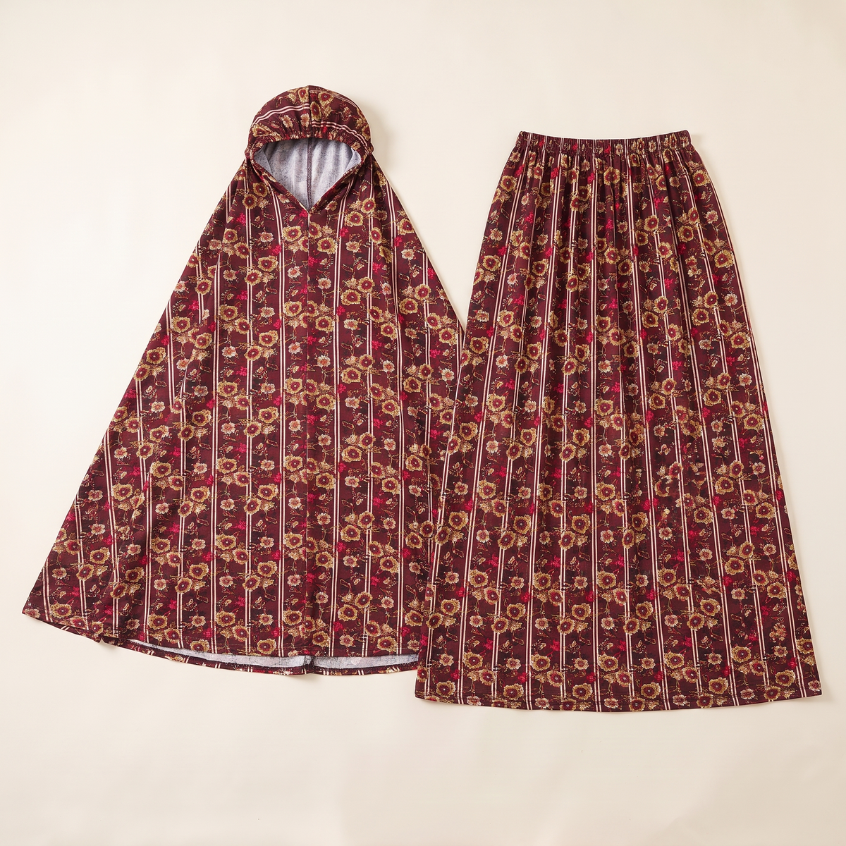 Floral Two-Piece Khimar Prayer Set – Rust Floral