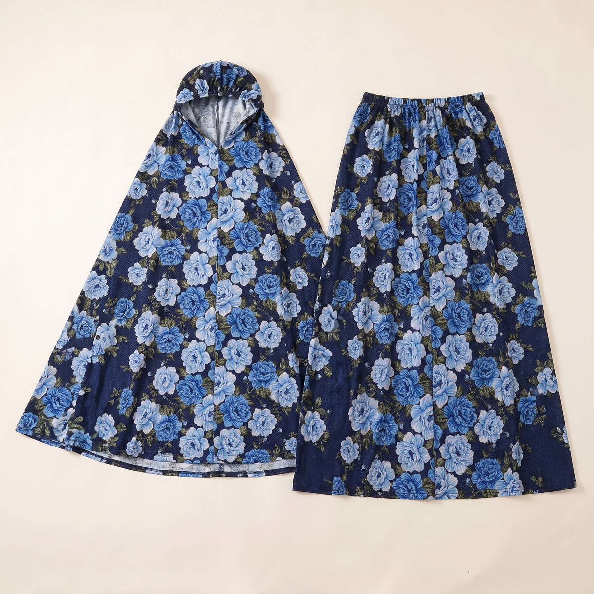 Floral Two-Piece Khimar Prayer Set – Blue Rose