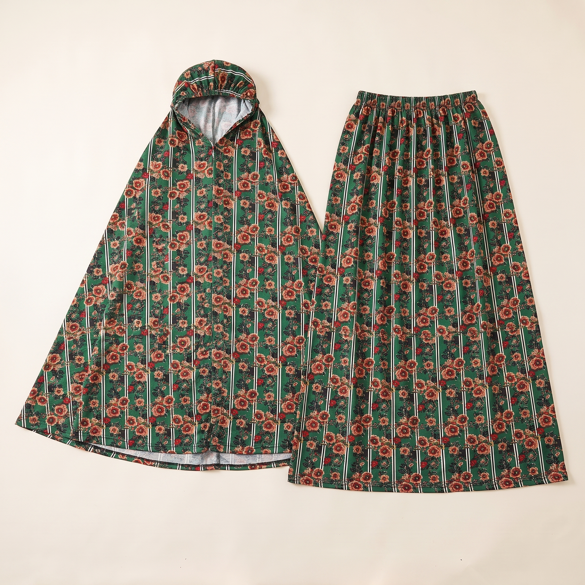 Floral Two-Piece Khimar Prayer Set – Green Floral