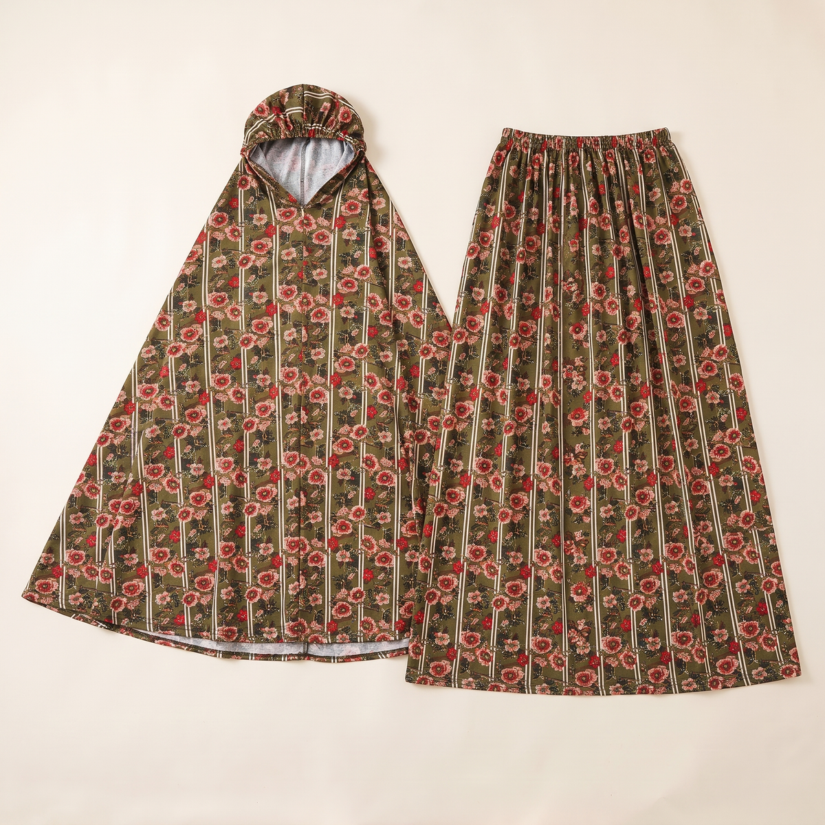 Floral Two-Piece Khimar Prayer Set – Tan Floral