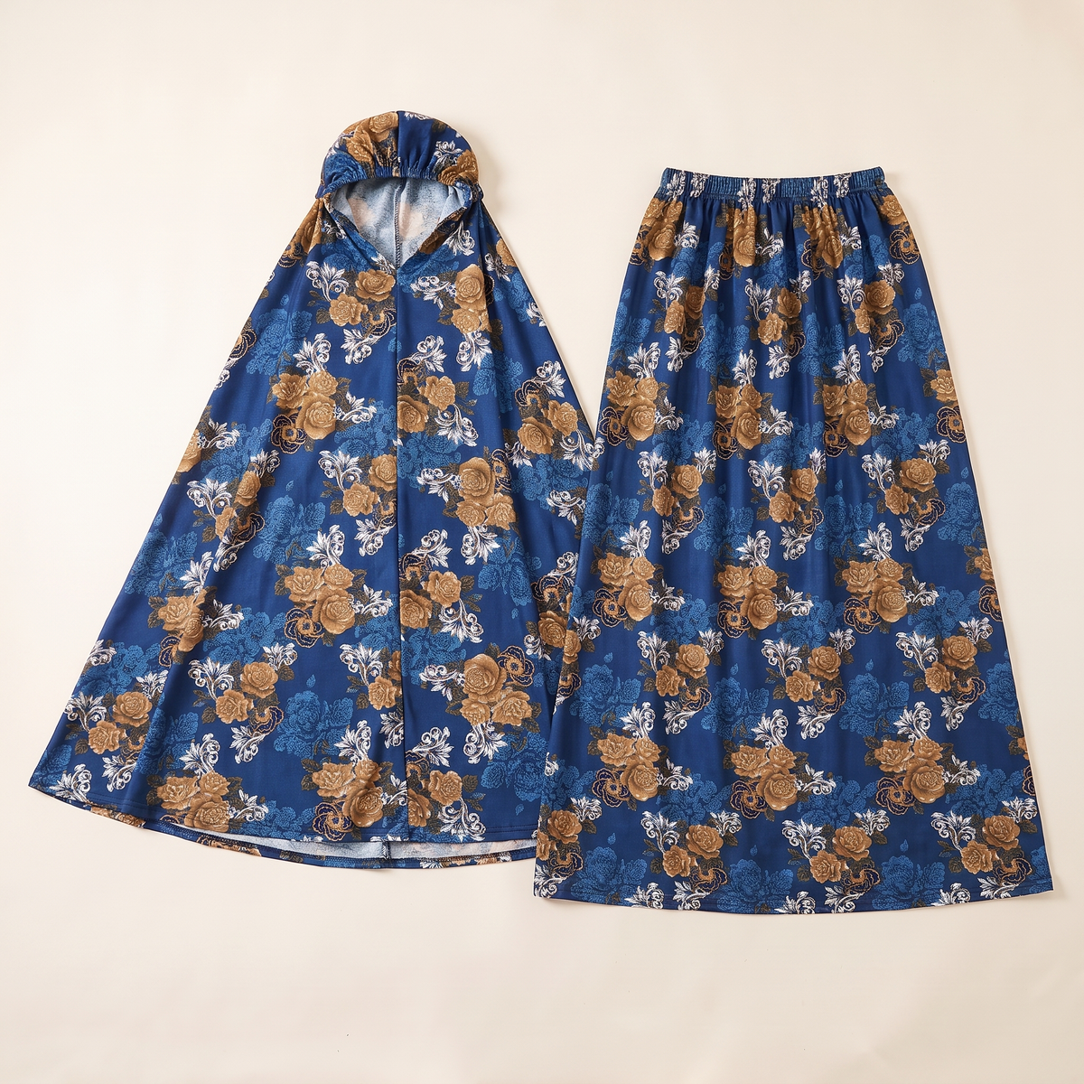 Floral Two-Piece Khimar Prayer Set – Blue Sunflower