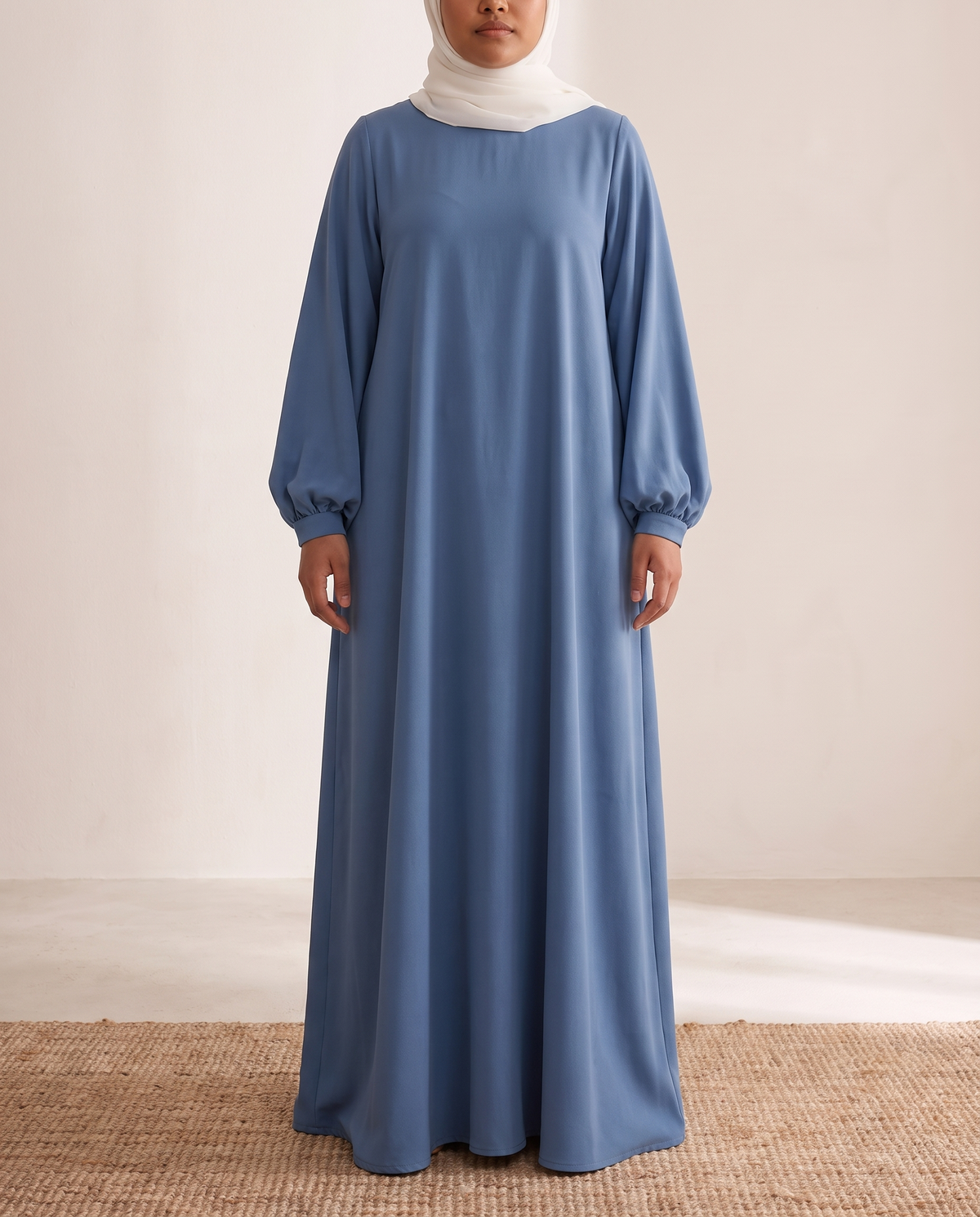 Lantern Sleeve Abaya – Blue, on model