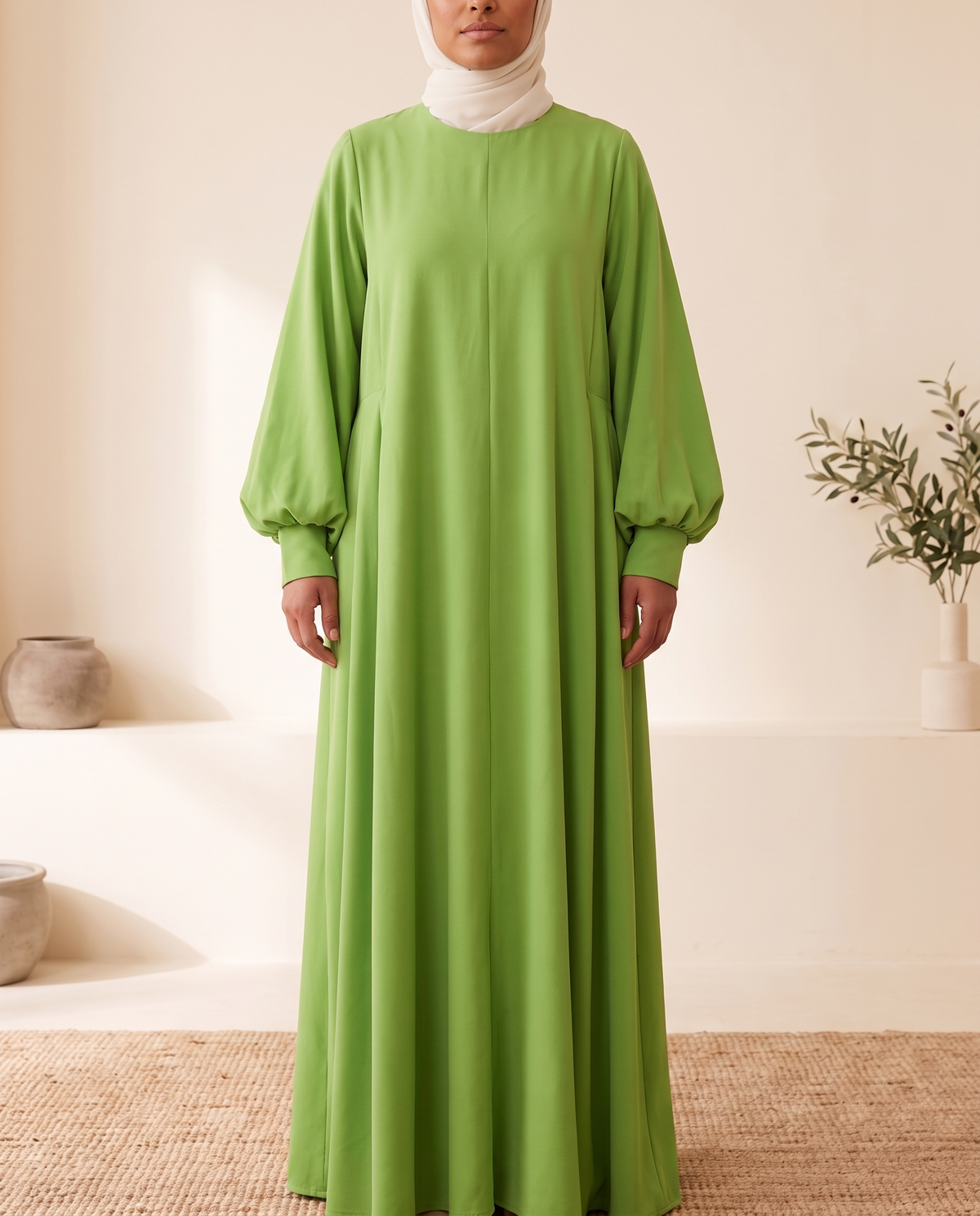 Lantern Sleeve Abaya – Green, on model