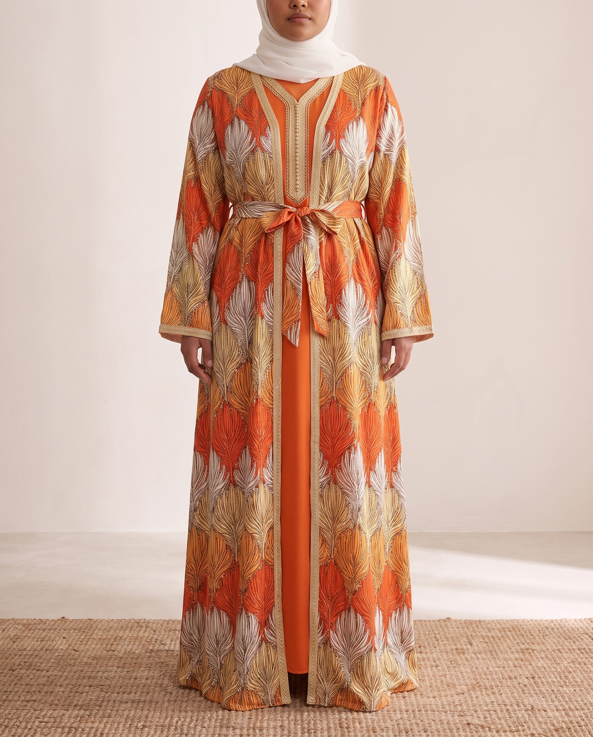 Latifa Embellished Two-Piece Set – Orange, on model