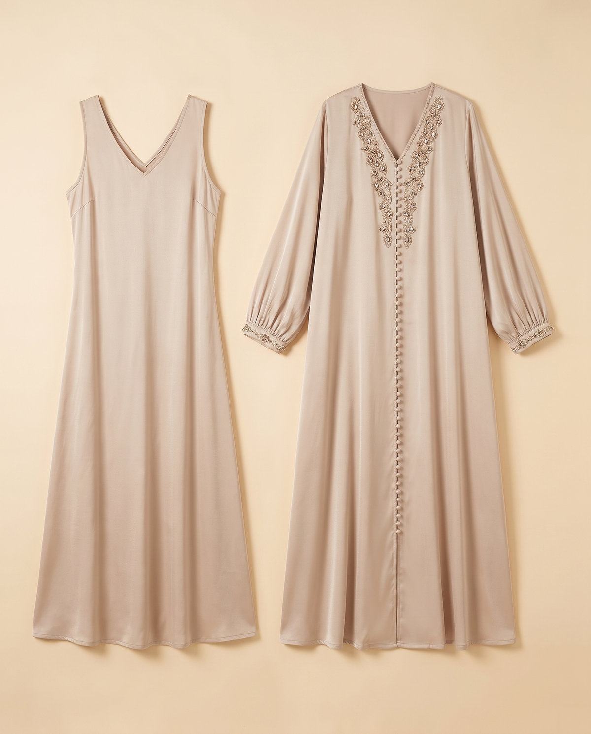 Lantern Sleeve Two-Piece Abaya Set – Cream