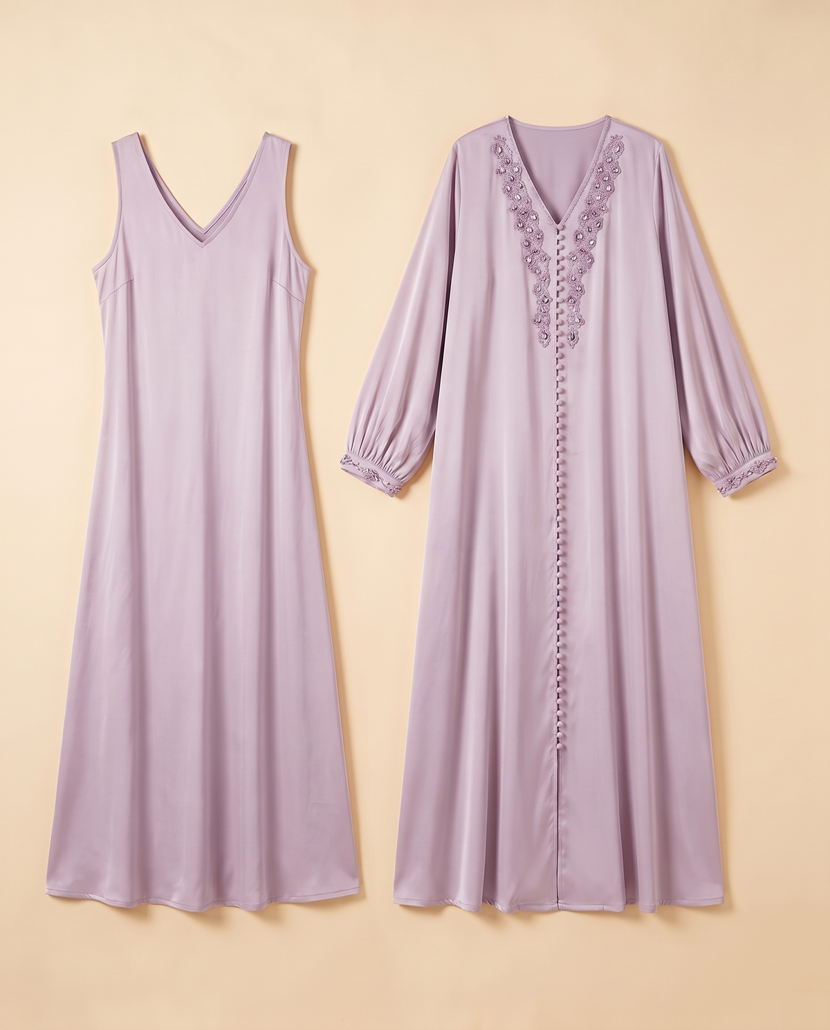 Lantern Sleeve Two-Piece Abaya Set – Lilac