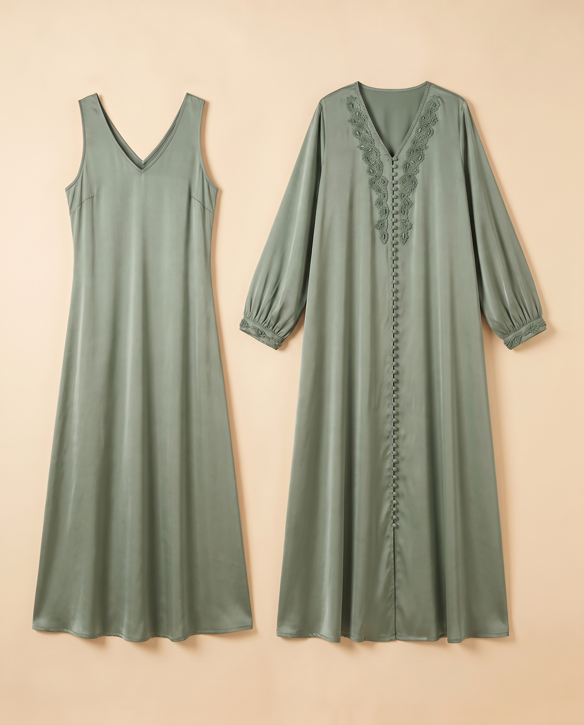 Lantern Sleeve Two-Piece Abaya Set – Green