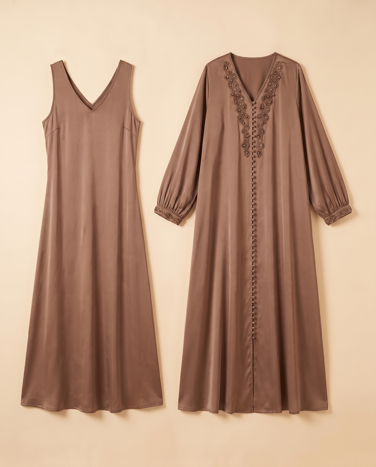 Lantern Sleeve Two-Piece Abaya Set – Coffee