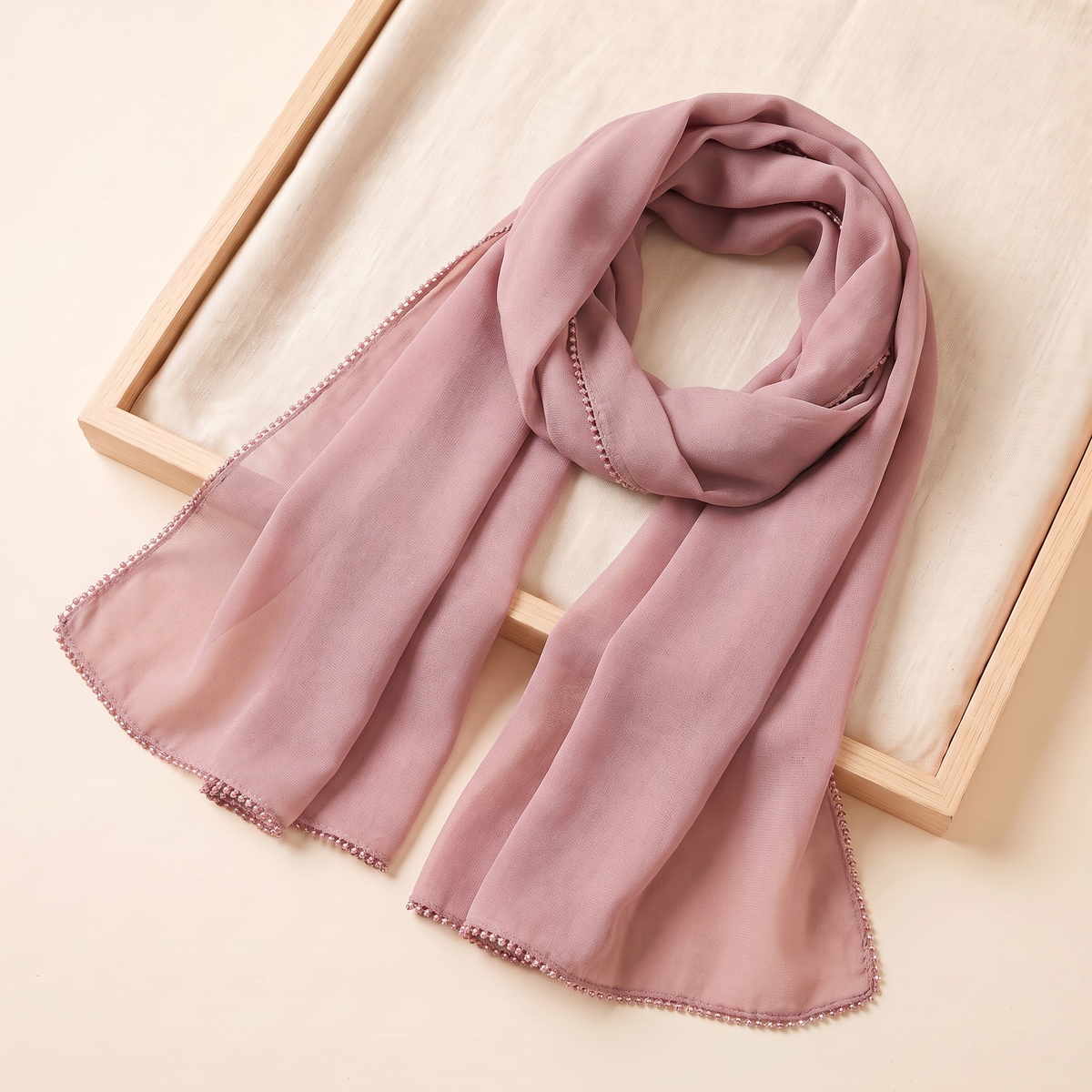 Leen Tasseled Chiffon Hijab – Dusty Pink