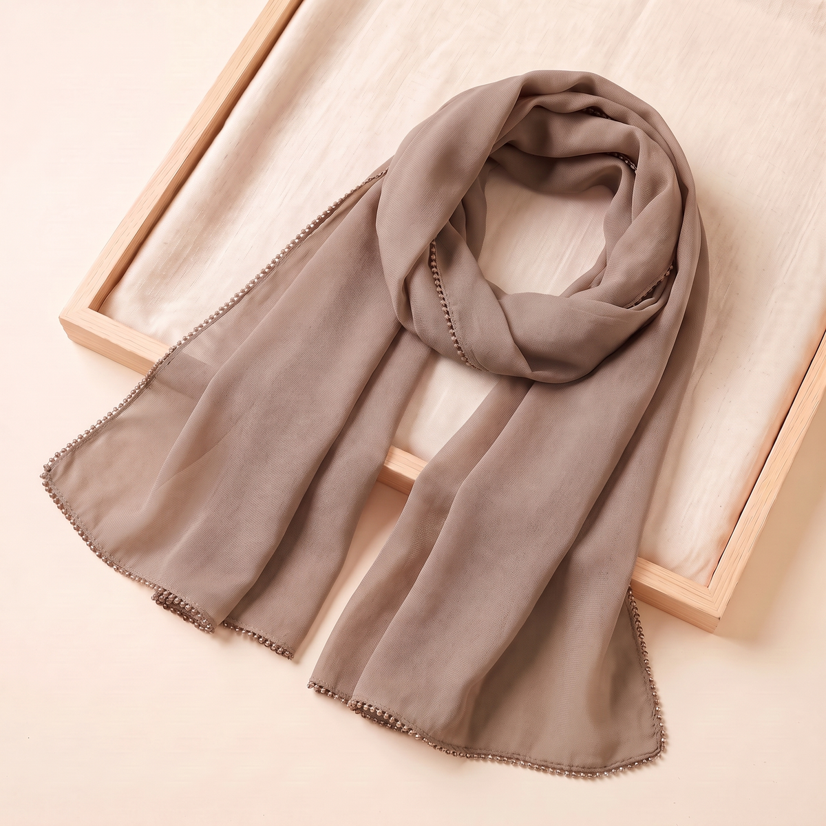 Leen Tasseled Chiffon Hijab – Taupe