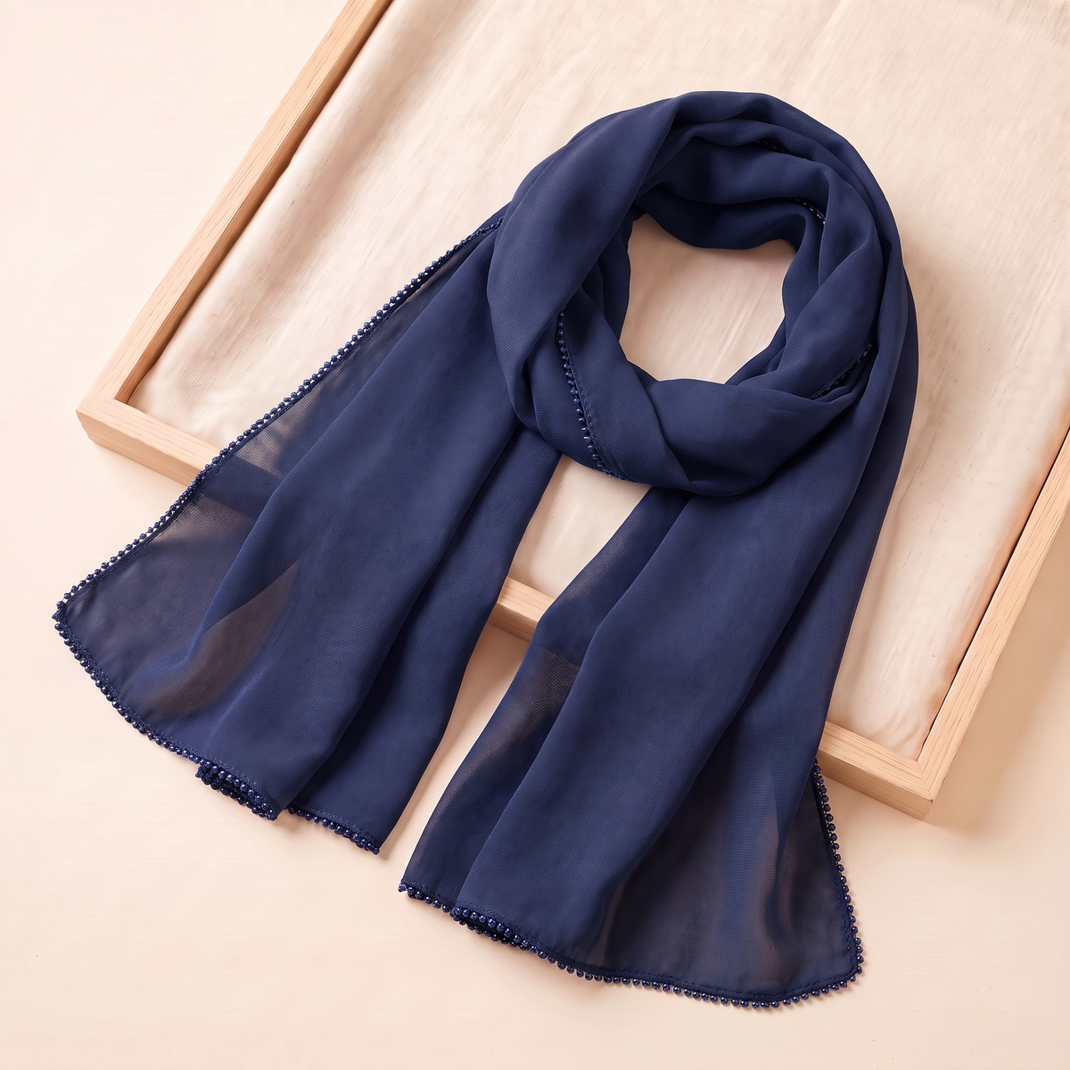 Leen Tasseled Chiffon Hijab – Navy