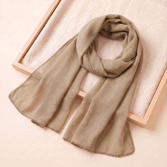 Leen Tasseled Chiffon Hijab – Khaki