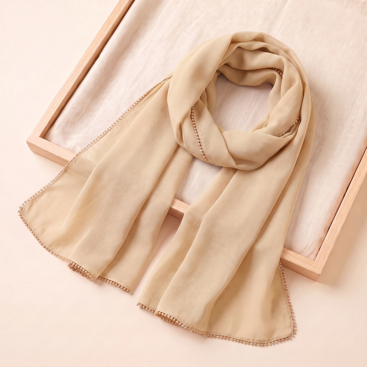 Leen Tasseled Chiffon Hijab – Champagne