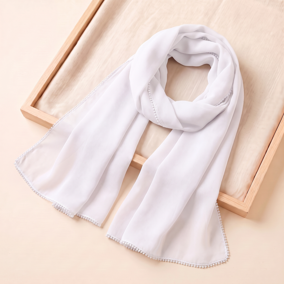 Leen Tasseled Chiffon Hijab – White
