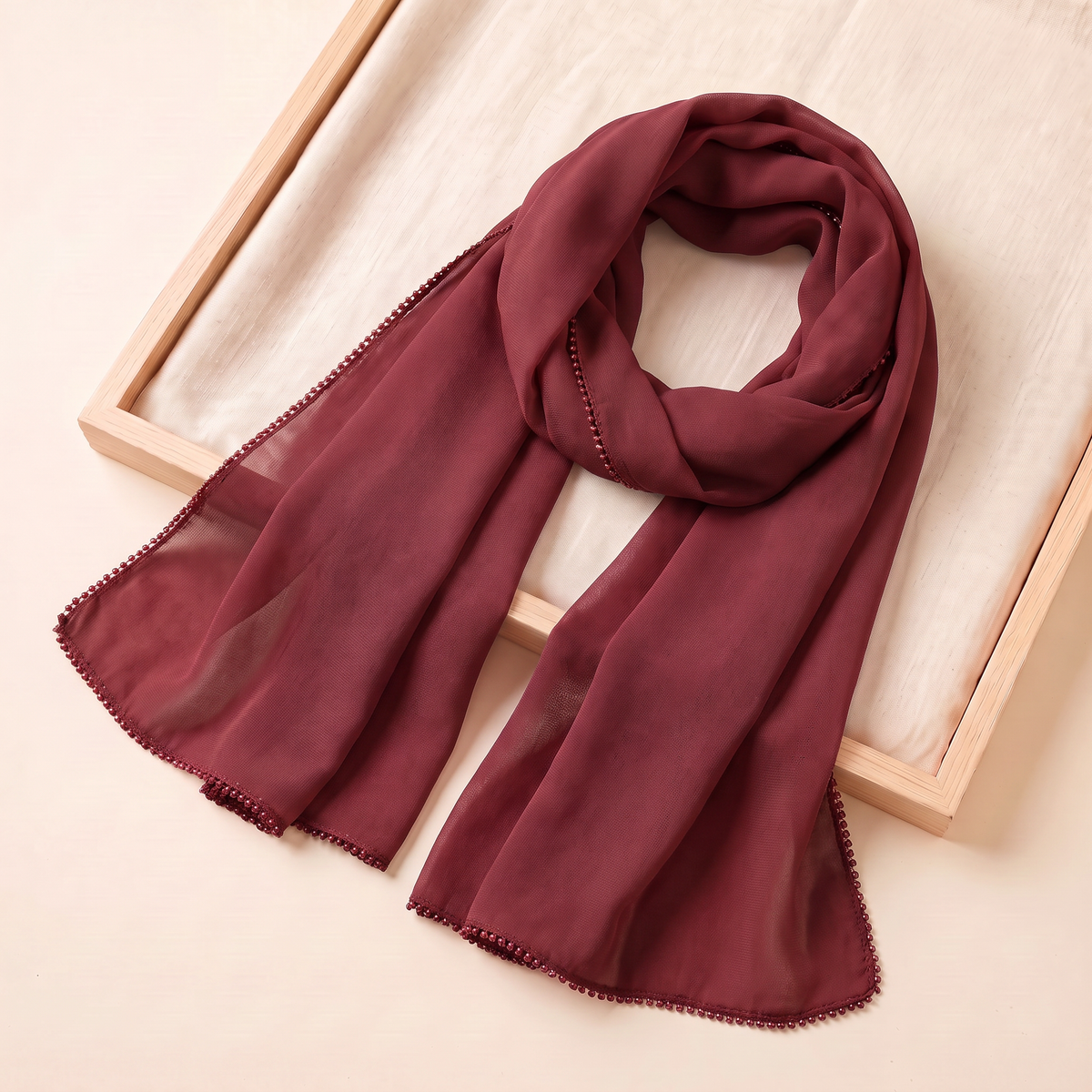 Leen Tasseled Chiffon Hijab – Wine