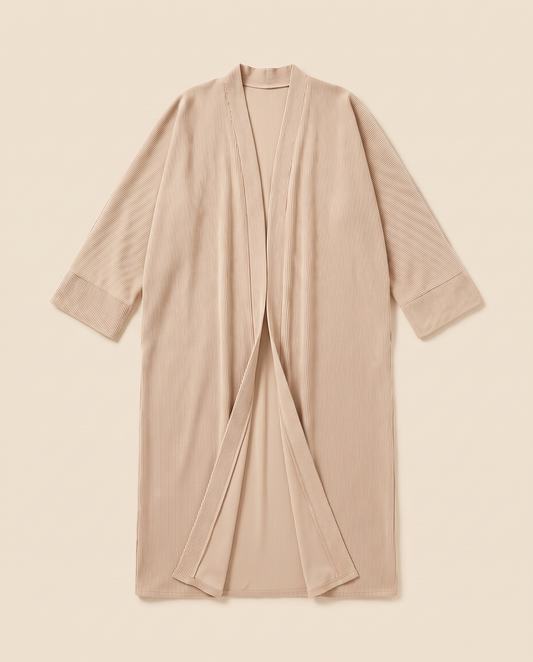 Loose-Fit Open Abaya in Soft Neutrals – Apricot