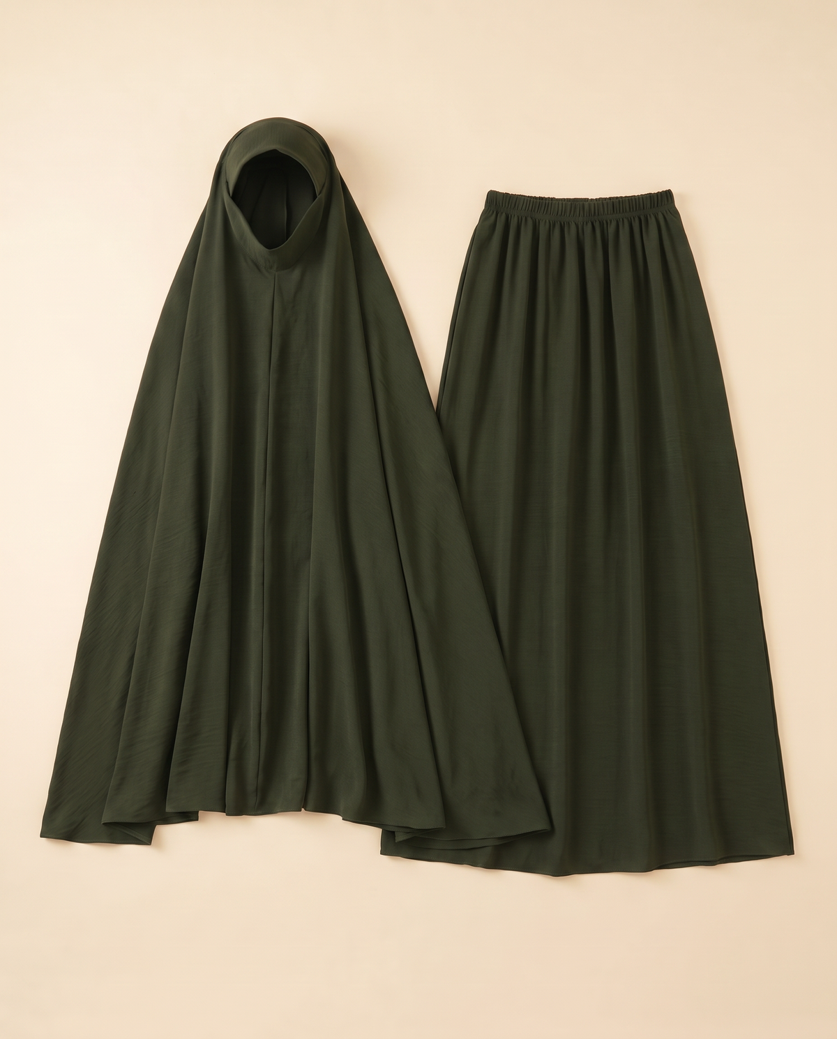 Long Khimar and Skirt Prayer Set – Army Green