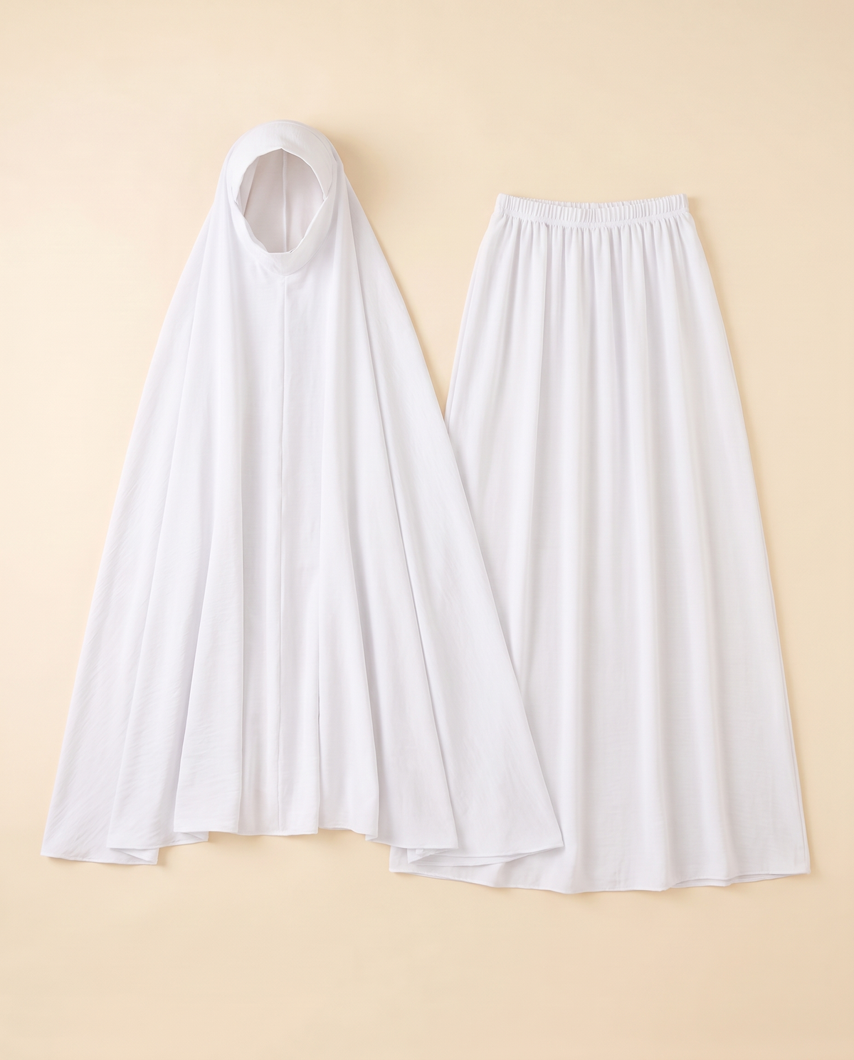 Long Khimar and Skirt Prayer Set – White