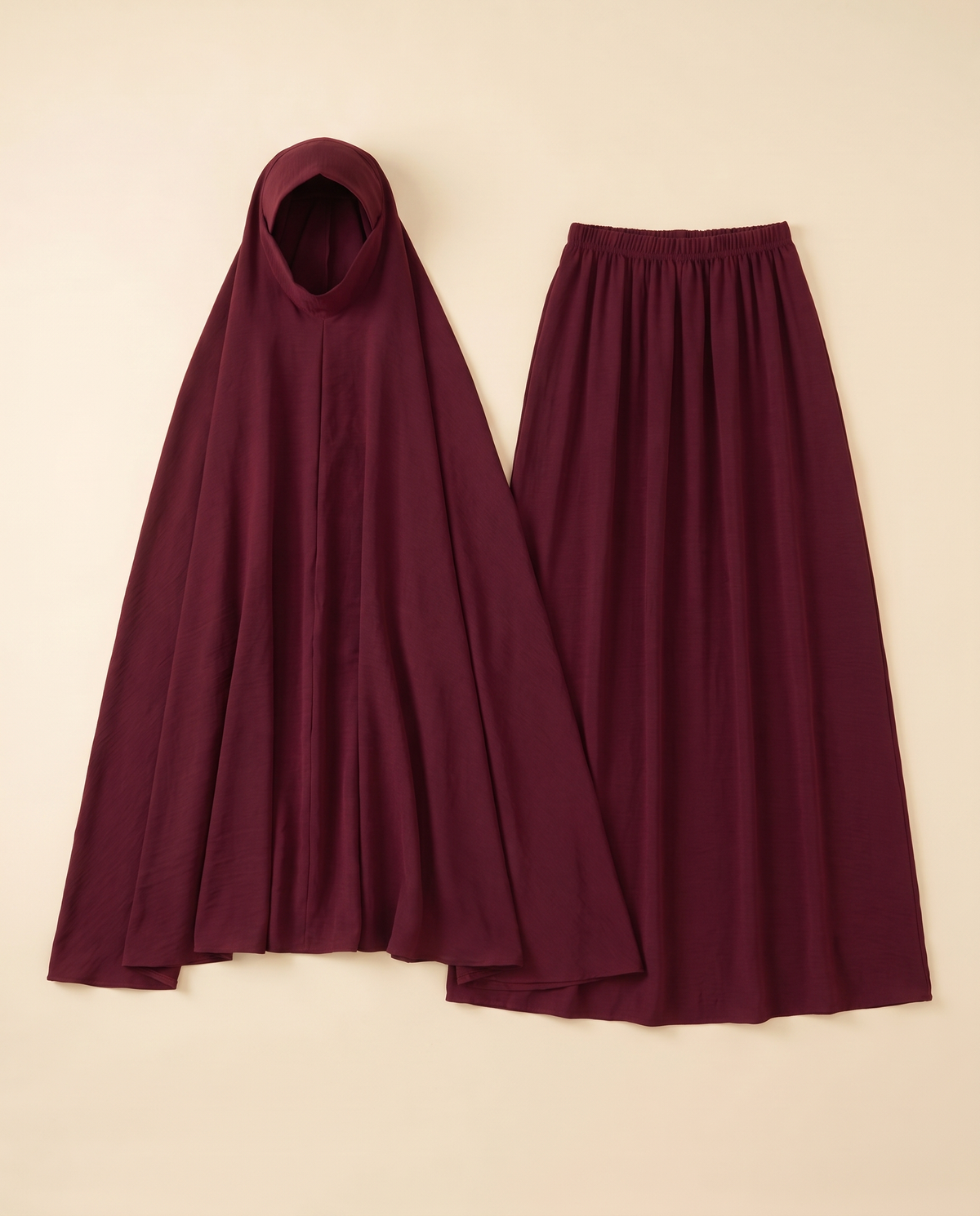 Long Khimar and Skirt Prayer Set – Burgundy