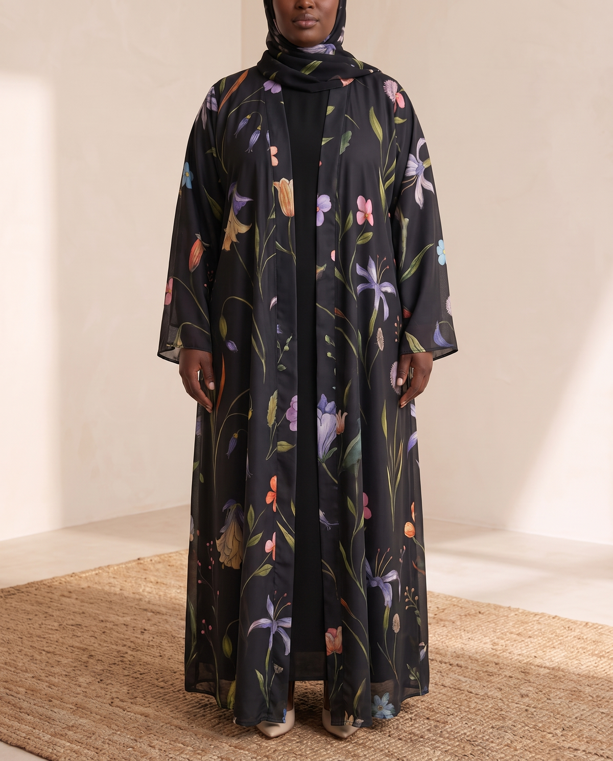 Mona Embroidered Festive Abaya – Black, on model
