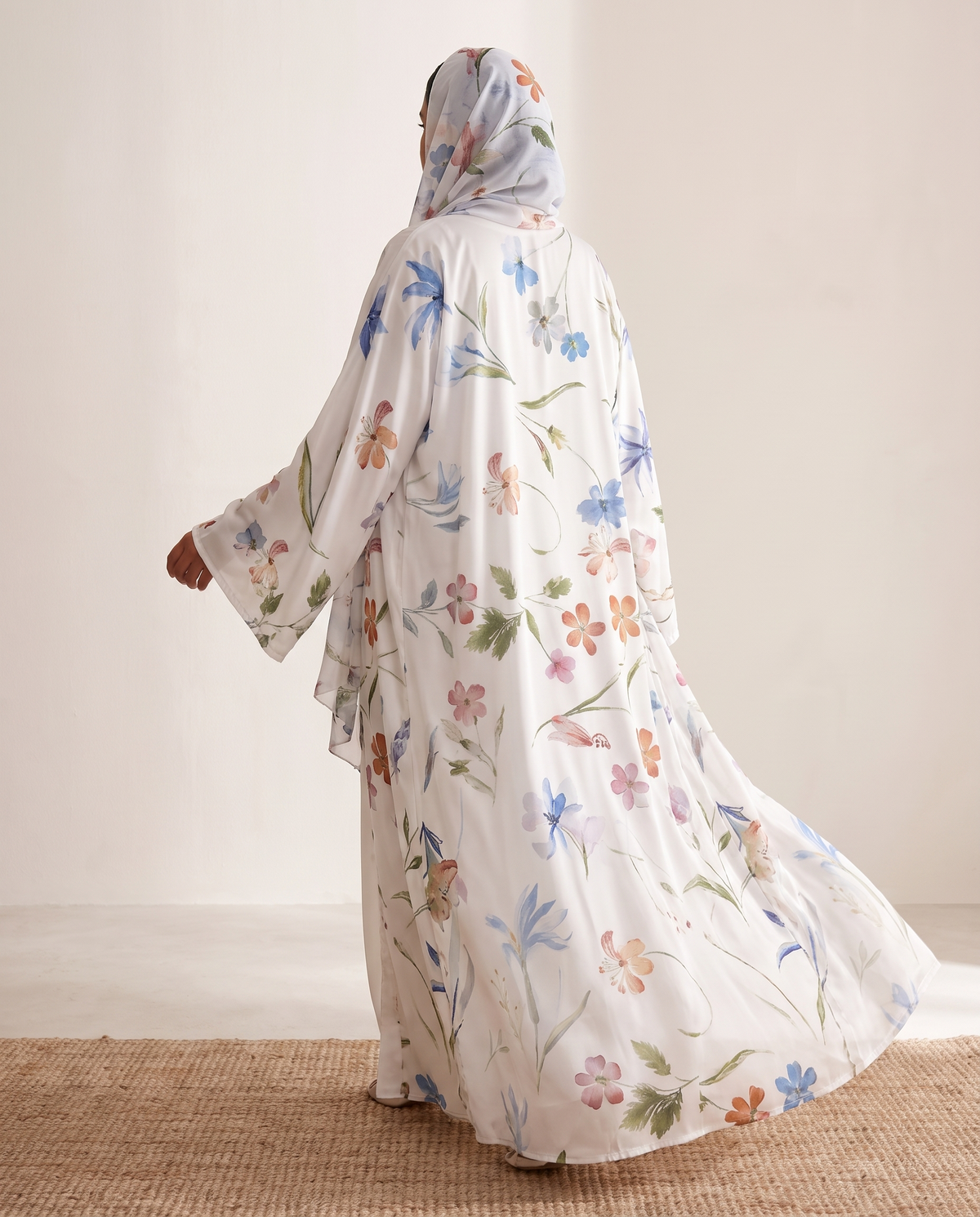 Mona Embroidered Festive Abaya – White, back view