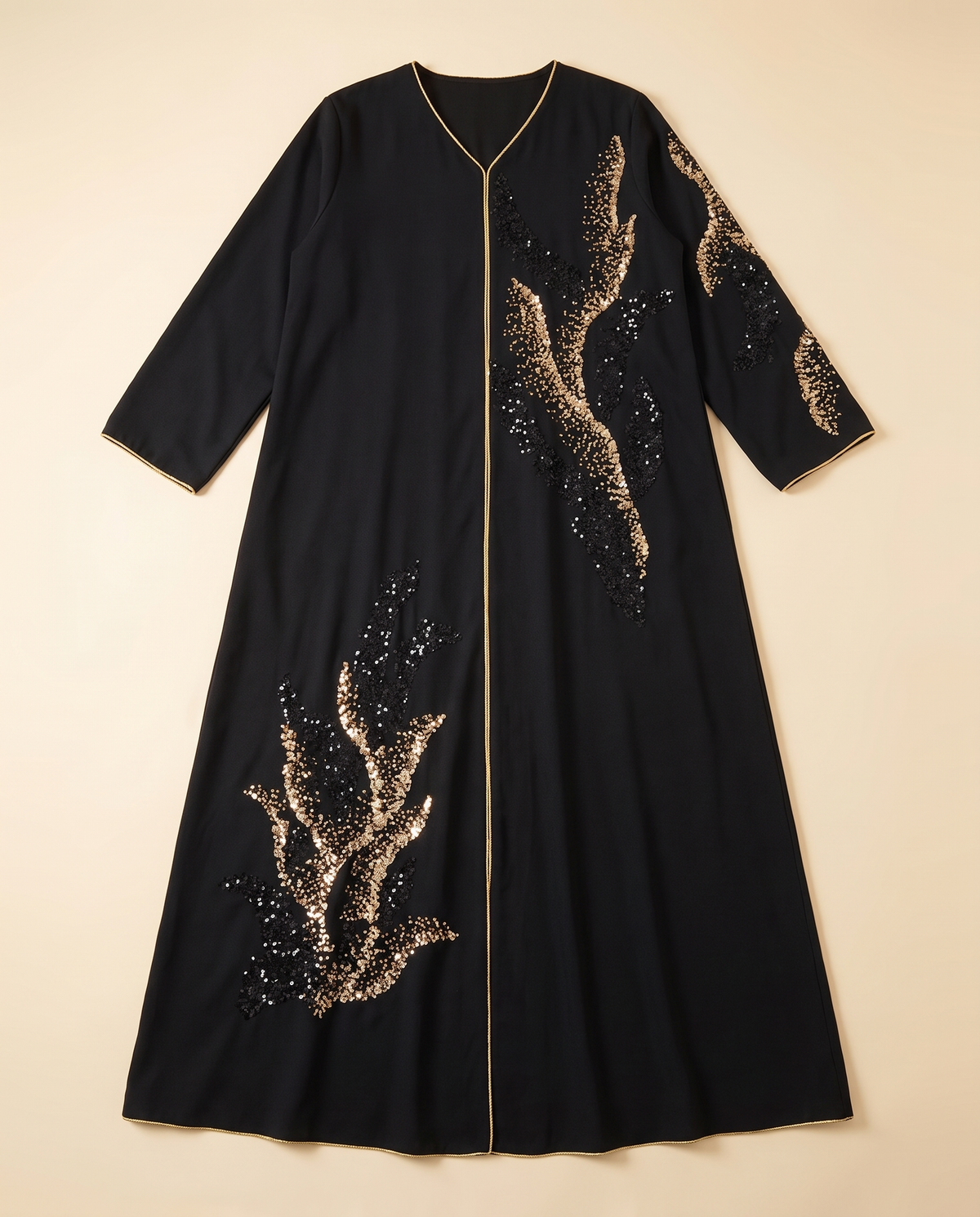 Nadia Sequin Floral Kaftan Abaya – Black