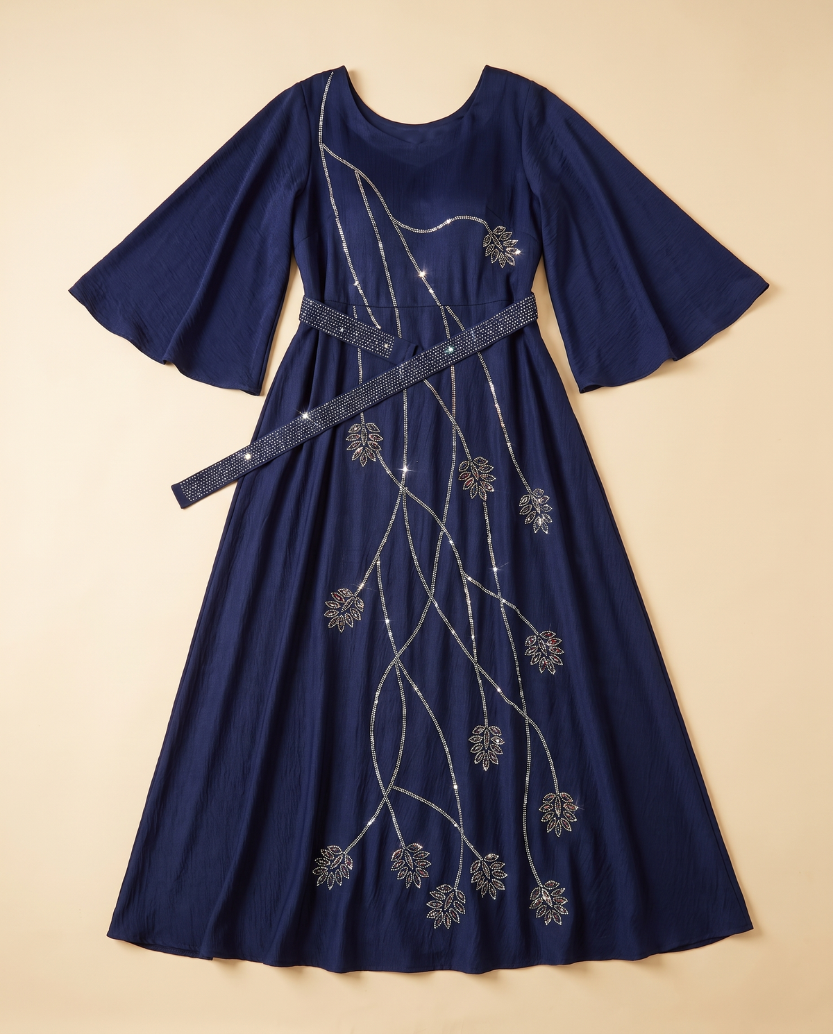 Nihal Lace-Up Open Abaya with Diamanté – Navy
