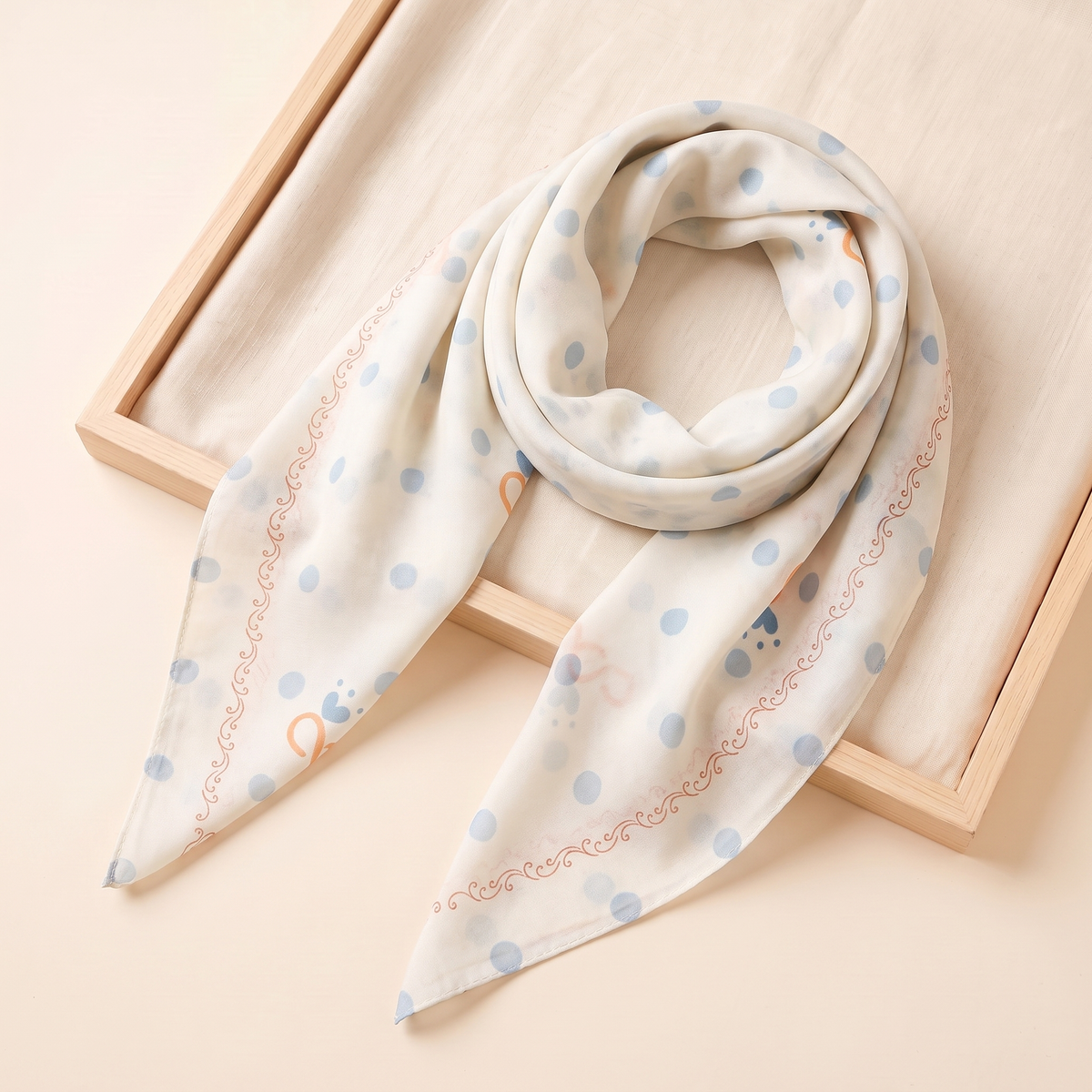 Nada Printed Square Hijab – Cream Floral Dot