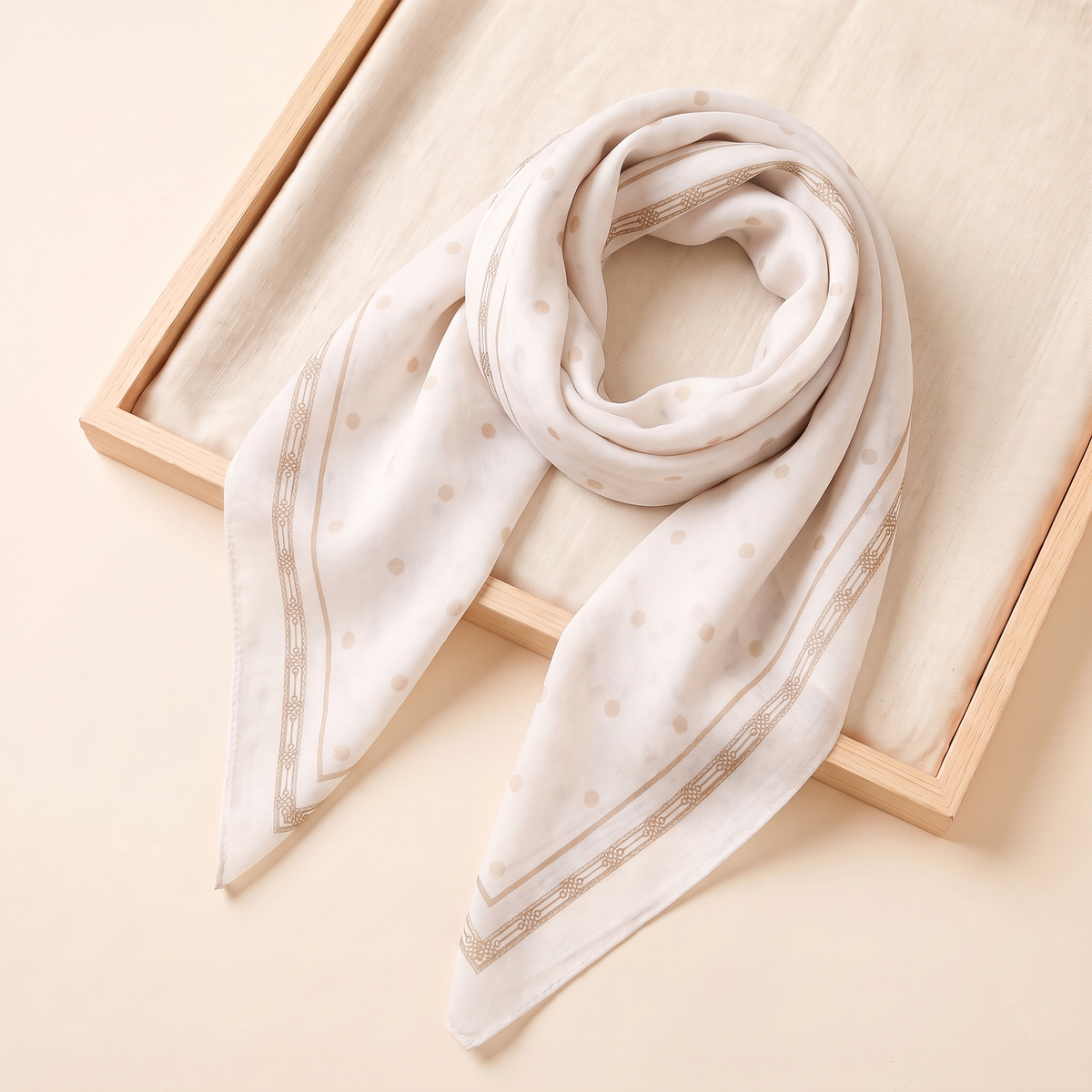 Nada Printed Square Hijab – Ivory Chain