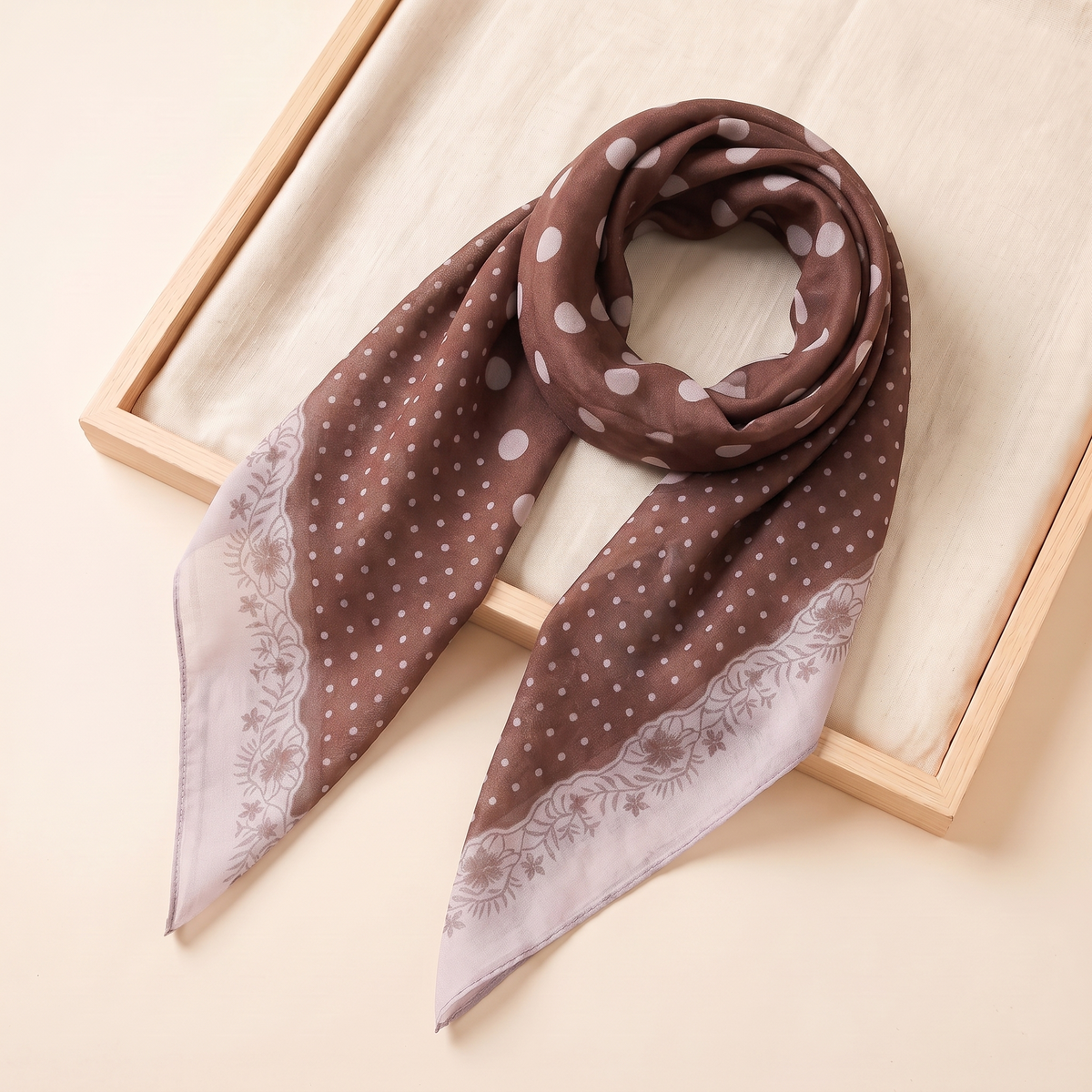 Nada Printed Square Hijab – Mocha Dot