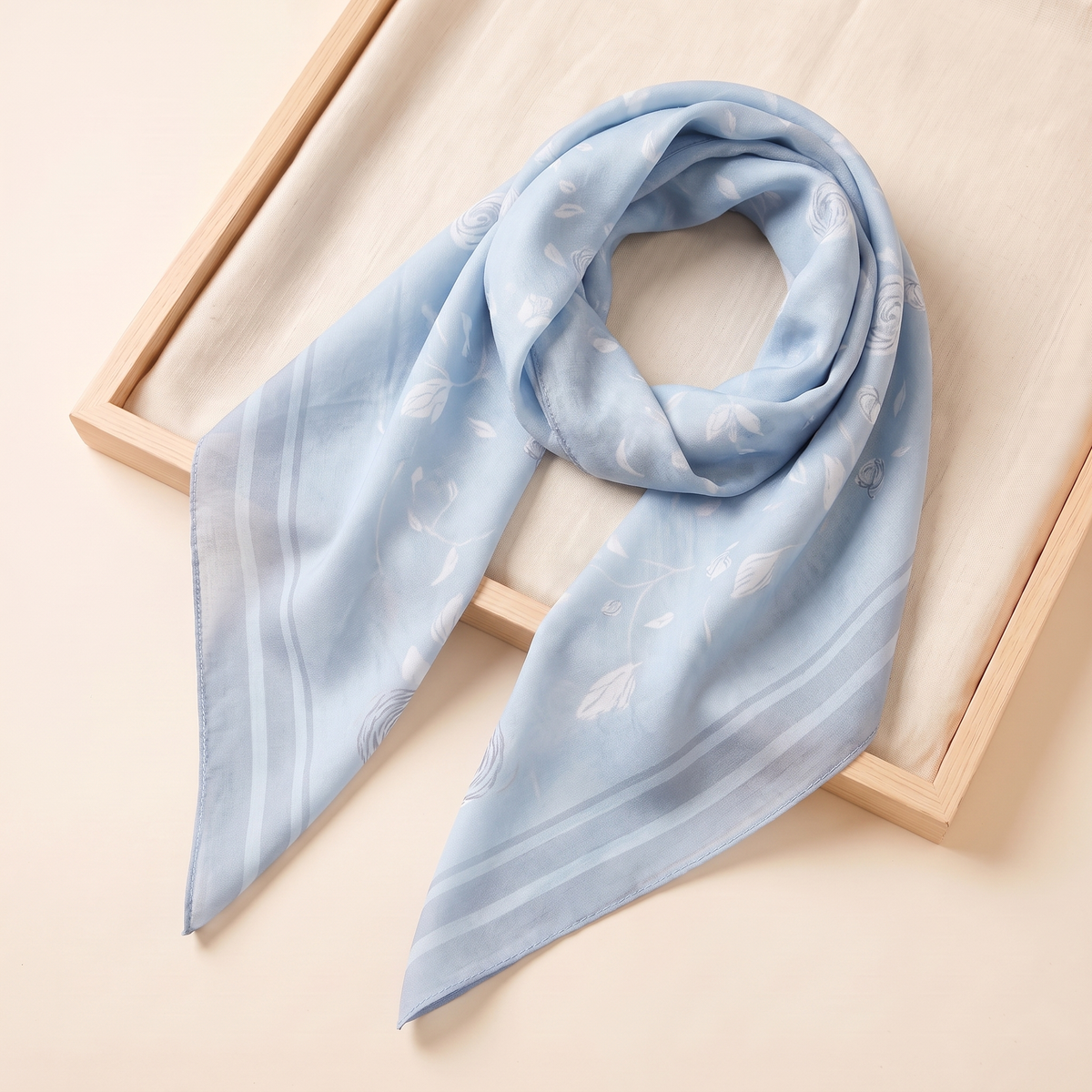 Nada Printed Square Hijab – Sky Blue Floral