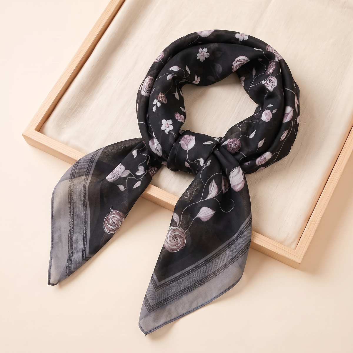 Nada Printed Square Hijab – Black Rose