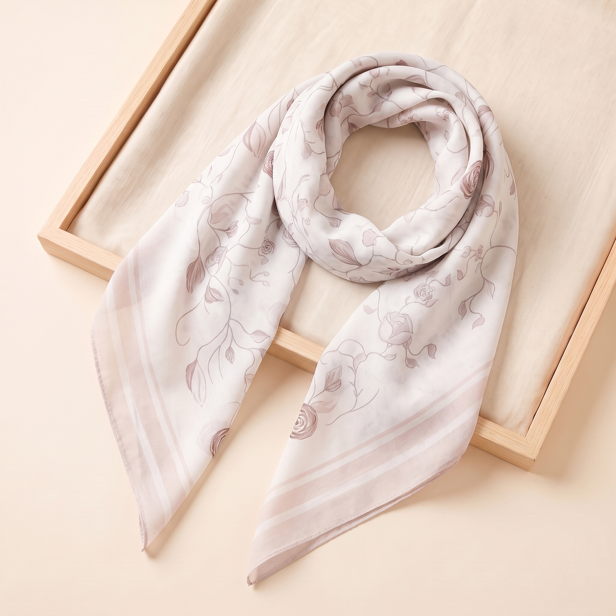 Nada Printed Square Hijab – Ivory Rose